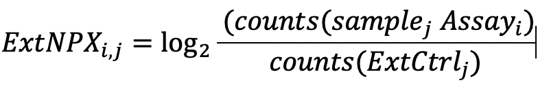ExtNPX_i, j = log2(counts(sample_jAssay_i)/counts (ExtCtrl_j))